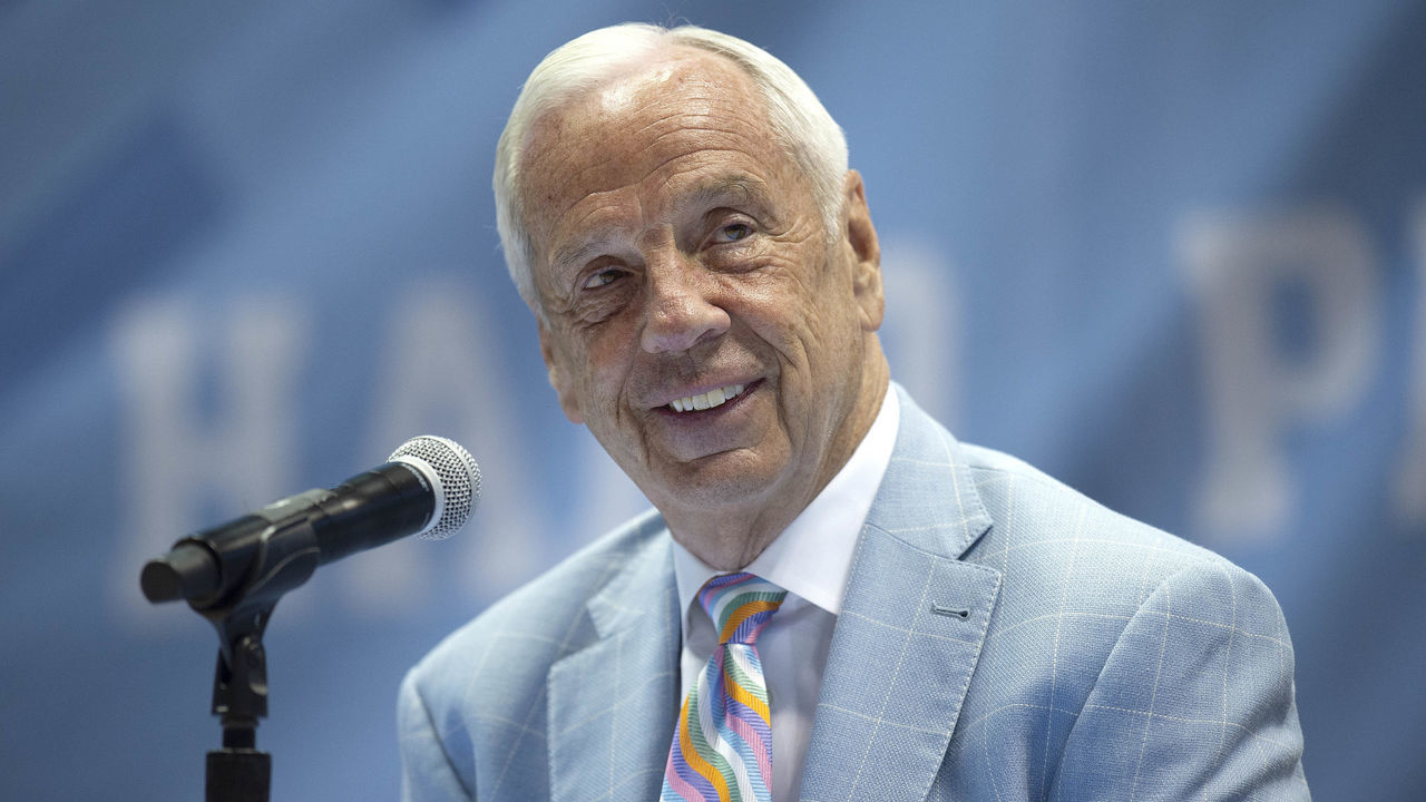 CHAPEL HILL, NC - APRIL 01: Roy Williams, head basketball coach at the University of North Carolina, speaks during his retirement announcement at Dean E. Smith Center on April 1, 2021 in Chapel Hill, North Carolina.