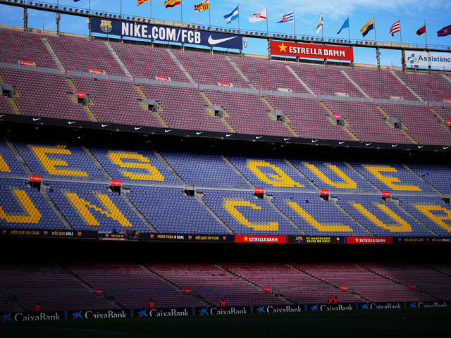 BARCELONA, SPAIN - MAY 10: General view inside the stadium prior to the La Liga Santander match between FC Barcelona and RC Celta de Vigo at Camp Nou on May 10, 2022 in Barcelona, Spain.