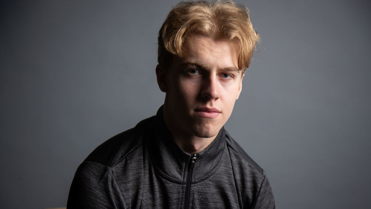 BUFFALO, NEW YORK - JUNE 02: Jonathan Lekkerimaki poses for a portrait during the 2022 NHL Scouting Combine at the KeyBank Center on June 02, 2022 in Buffalo, New York.