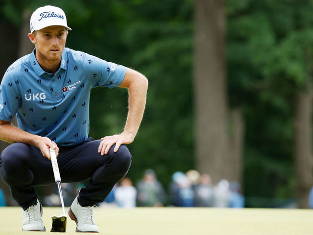 BROOKLINE, MASSACHUSETTS - JUNE 19: Will Zalatoris of the United States lines up a putt on the 14th green during the final round of the 122nd U.S. Open Championship at The Country Club on June 19, 2022 in Brookline, Massachusetts.