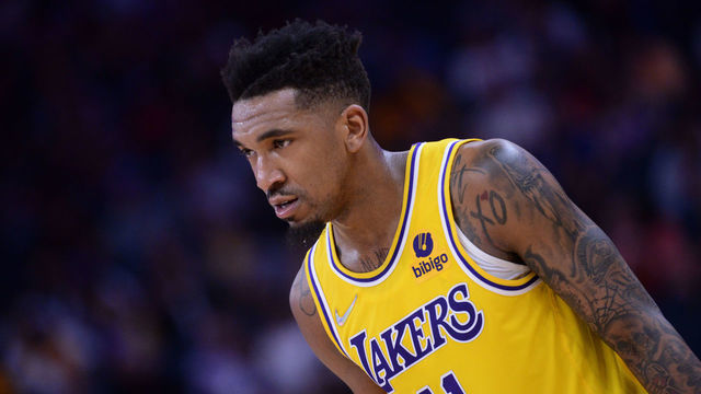 SAN FRANCISCO, CA - APRIL 7: Malik Monk #11 of the Los Angeles Lakers looks on during the game against the Golden State Warriors on April 7, 2022 at Chase Center in San Francisco, California. NOTE TO USER: User expressly acknowledges and agrees that, by downloading and or using this photograph, user is consenting to the terms and conditions of Getty Images License Agreement. Mandatory Copyright Notice: Copyright 2022 NBAE