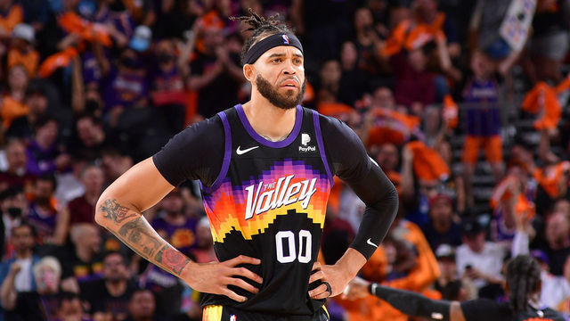PHOENIX, AZ - MAY 4: JaVale McGee #00 of the Phoenix Suns looks on during Game 2 of the 2022 NBA Playoffs Western Conference Semifinals against the Dallas Mavericks on May 4, 2022 at Footprint Center in Phoenix, Arizona. Mandatory Copyright Notice: Copyright 2022 NBAE