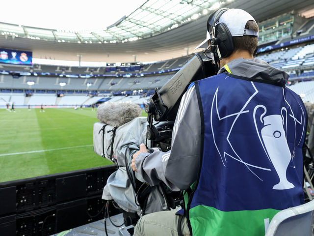 PARIS, FRANCE - MAY 27: A general view as a TV cameraman films players of Liverpool train during a Liverpool FC Training Session at Stade de France on May 27, 2022 in Paris, France. Liverpool will face Real Madrid in the UEFA Champions League final on May 28, 2022.