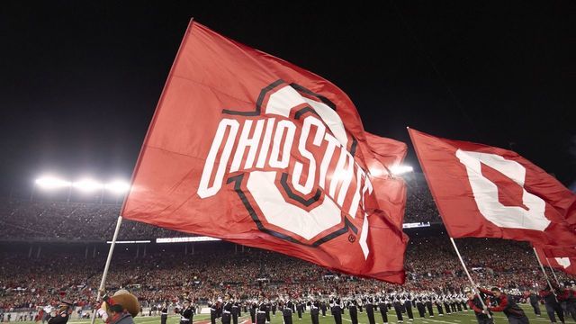 College Football: Ohio State mascot Brutus carrying flag on field before game vs Minnesota at Ohio Stadium. Columbus, OH 11/7/2015 CREDIT: Andrew J. Weber (Set Number: X160126 TK1 )