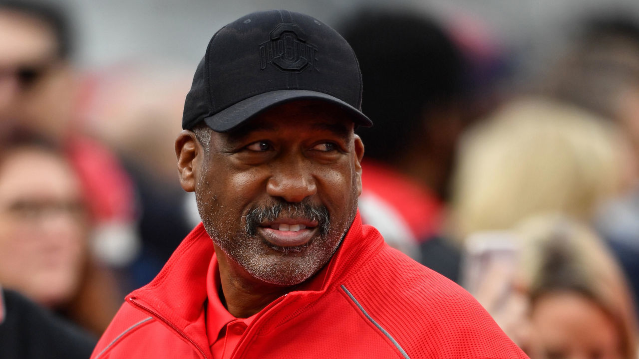 COLUMBUS, OH - NOVEMBER 23: Athletics Director Gene Smith of the Ohio State Buckeyes watches the team warm up before a game against the Penn State Nittany Lions at Ohio Stadium on November 23, 2019 in Columbus, Ohio.