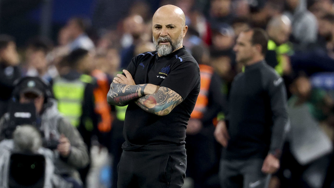 MARSEILLE, FRANCE - MAY 1: Coach of Olympique de Marseille Jorge Sampaoli during the Ligue 1 Uber Eats match between Olympique de Marseille (OM) and Olympique Lyonnais (OL, Lyon) at Stade Velodrome on May 1, 2022 in Marseille, France.