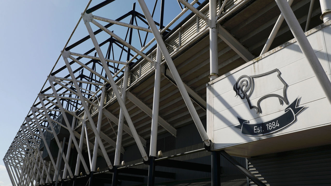 DERBY, ENGLAND - MAY 07: A general view outside the stadium prior to the Sky Bet Championship match between Derby County and Cardiff City at Pride Park Stadium on May 07, 2022 in Derby, England.