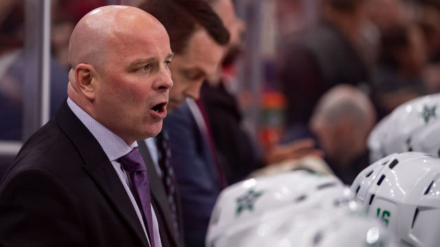 CHICAGO, IL - APRIL 05: Dallas Stars head coach Jim Montgomery is seen during a game between the Dallas Stars and the Chicago Blackhawks on April 5, 2019, at the United Center in Chicago, IL.