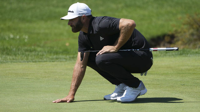 NORTH PLAINS, OR - JULY 01: Dustin Johnson looks over his birdie putt attempt during the LIV golf series on July 1, 2022 at Pumpkin Ridge Golf Club in North Plains, Ore.