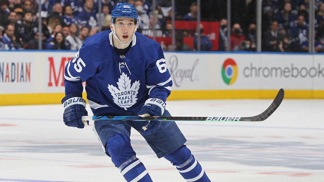 TORONTO, ON - MAY 14: Ilya Mikheyev #65 of the Toronto Maple Leafs skates against the Tampa Bay Lightning during Game Seven of the First Round of the 2022 Stanley Cup Playoffs at Scotiabank Arena on May 14, 2022 in Toronto, Ontario, Canada. ( Photo by Claus Andersen/Getty images)