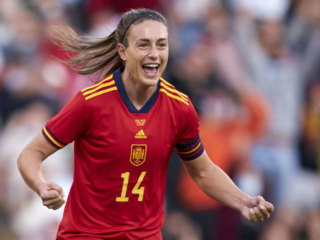 Jennifer Hermoso of Spain celebrates a goal during the UEFA Women&