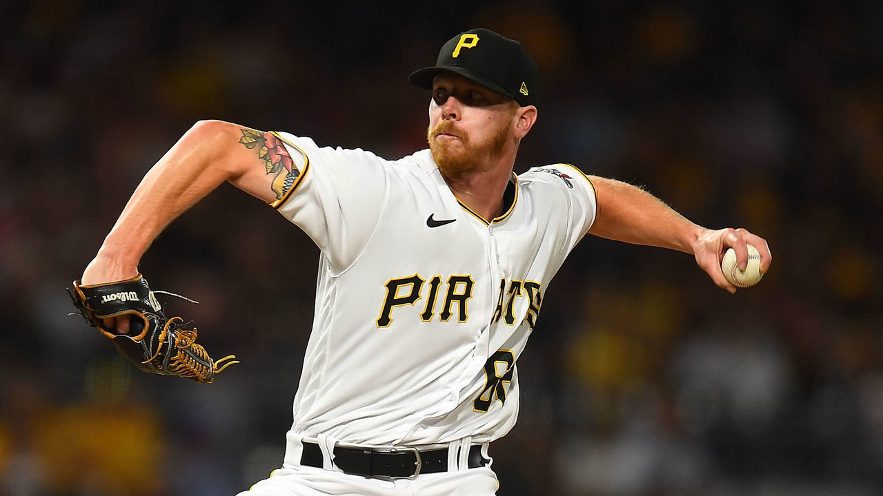 PITTSBURGH, PA - JULY 01: Cam Vieaux #68 of the Pittsburgh Pirates pitches during the eighth inning against the Milwaukee Brewers at PNC Park on July 1, 2022 in Pittsburgh, Pennsylvania.