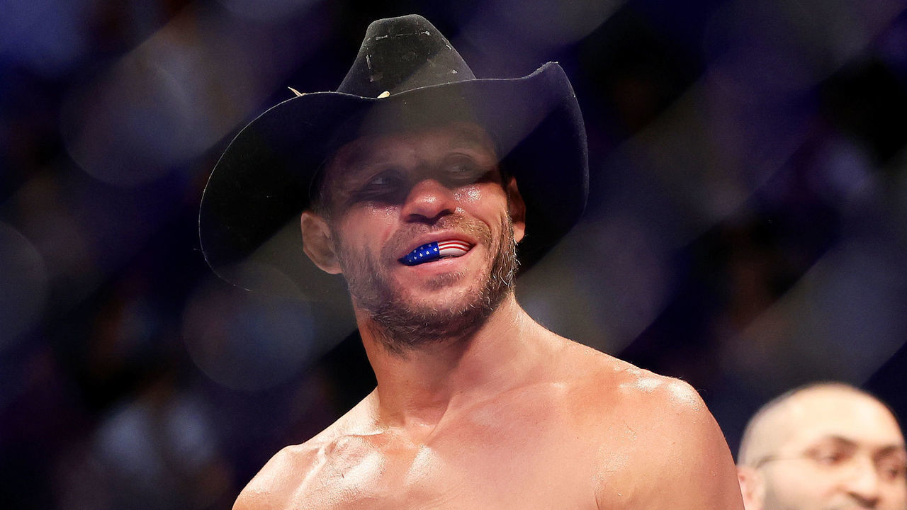 LAS VEGAS, NEVADA - JULY 02: Donald Cerrone reacts after his welterweight bout against Jim Miller during UFC 276 at T-Mobile Arena on July 02, 2022 in Las Vegas, Nevada. Jim Miller won via a second round submission.