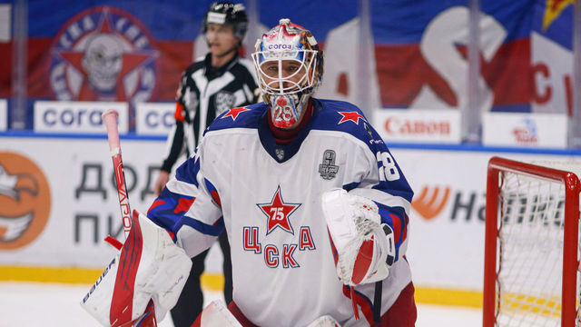 SAINT PETERSBURG, RUSSIA - 2022/04/04: CSKA Hockey Club player, Ivan Fedotov (No.28) seen in action during the Kontinental Hockey League, Gagarin Cup, KHL 2021/22 between SKA Saint Petersburg and CSKA Moscow at the Ice Sports Palace. (Final score; SKA Saint Petersburg 2:1 CSKA Moscow).