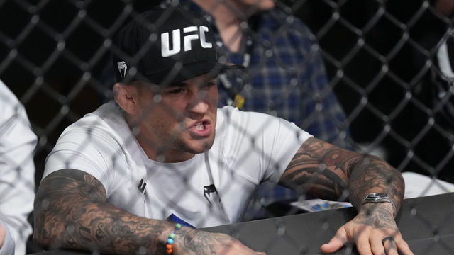 LAS VEGAS, NEVADA - MARCH 12: Dustin Poirier is seen in the corner of AJ Fletcher during his welterweight fight against Matthew Semelsberger during the UFC Fight Night event at UFC APEX on March 12, 2022 in Las Vegas, Nevada.