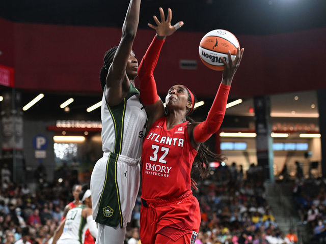 Cheyenne Parker of the Atlanta Dream goes to the basket during the