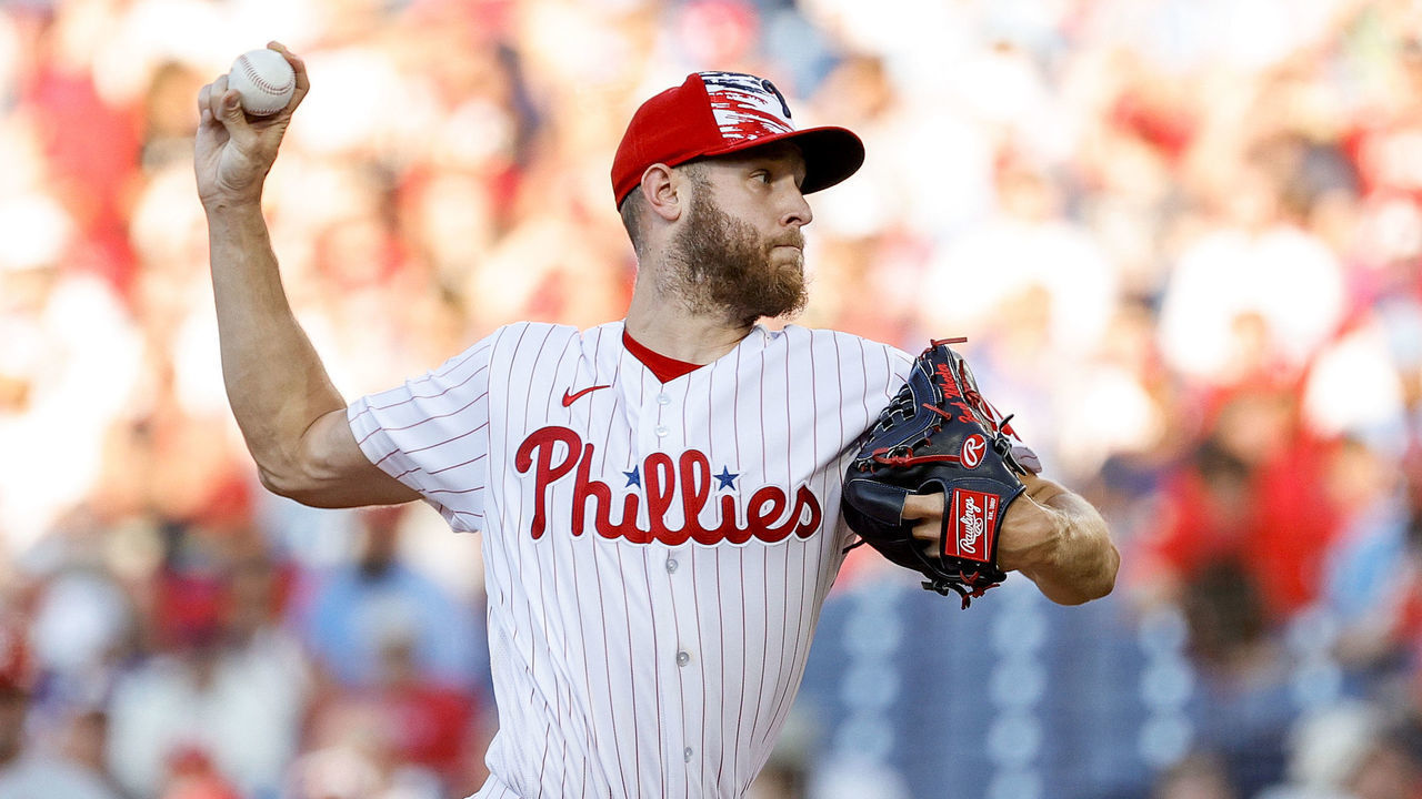 PHILADELPHIA, PENNSYLVANIA - JULY 03: Zack Wheeler #45 of the Philadelphia Phillies pitches during the first inning against the St. Louis Cardinals at Citizens Bank Park on July 03, 2022 in Philadelphia, Pennsylvania.