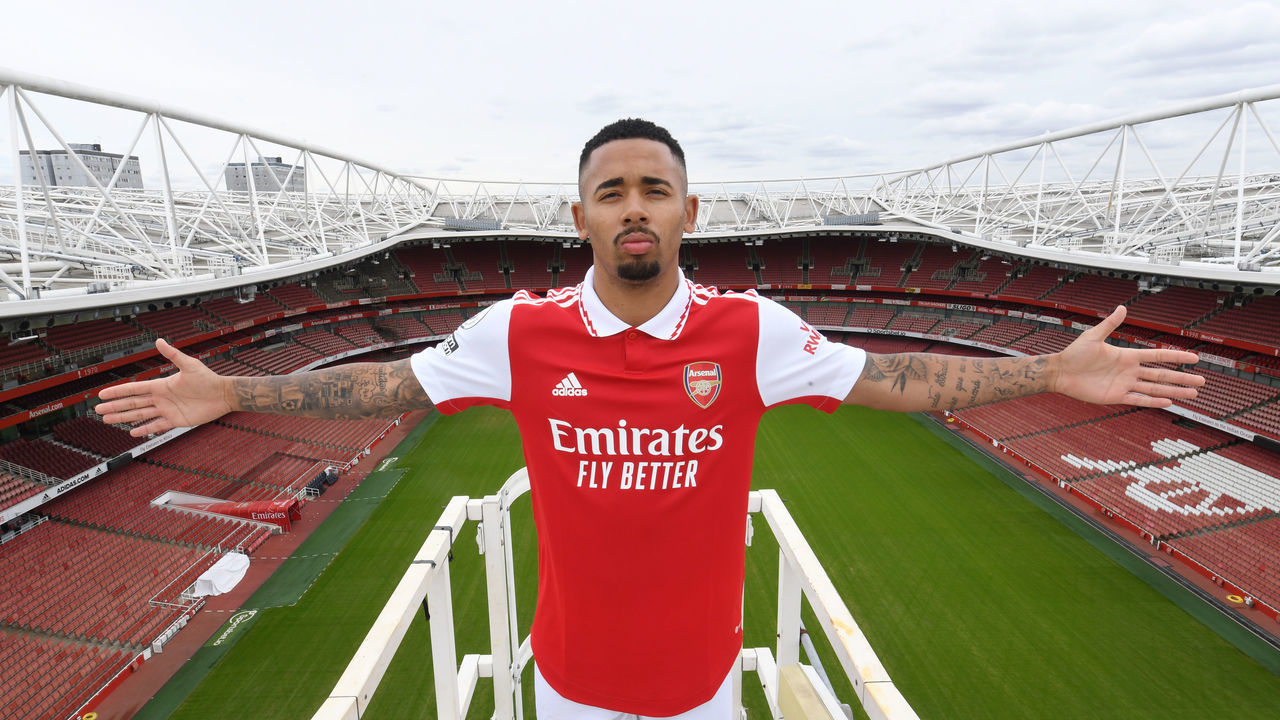 LONDON, ENGLAND - JULY 04: Arsenal Unveil New Signing Gabriel Jesus at Emirates Stadium on July 04, 2022 in London, England.