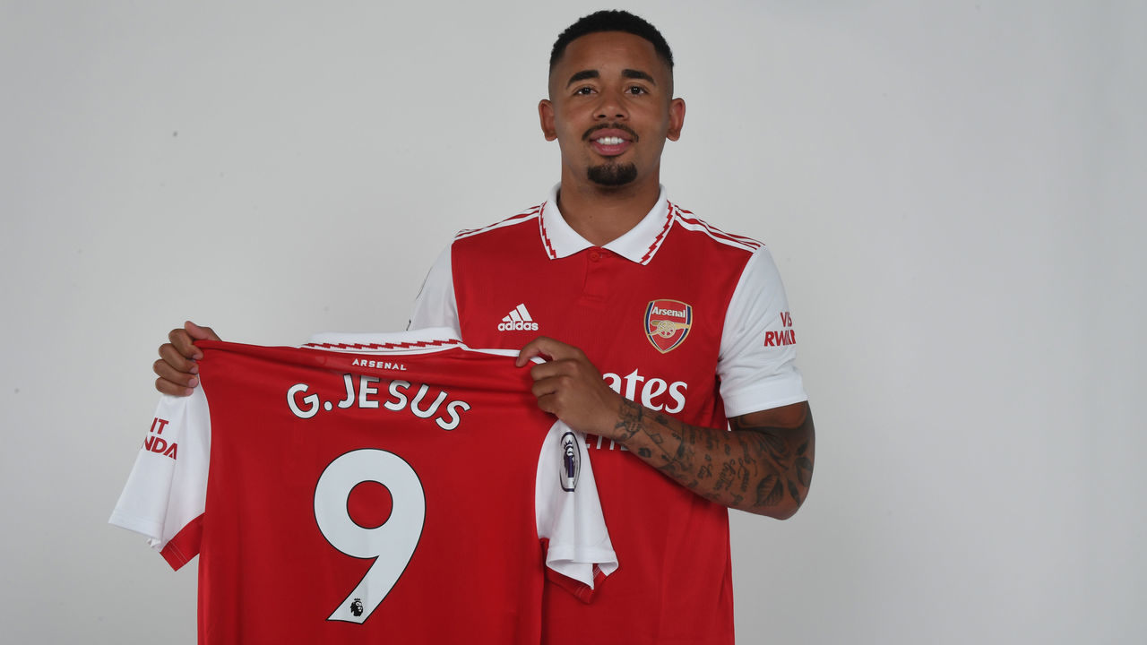 LONDON, ENGLAND - JULY 0: Arsenal Unveil New Signing Gabriel Jesus at Emirates Stadium on July 04, 2022 in London, England.