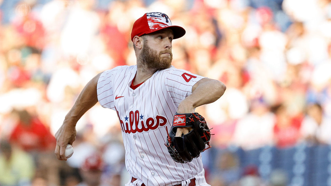 PHILADELPHIA, PENNSYLVANIA - JULY 03: Zack Wheeler #45 of the Philadelphia Phillies pitches during the first inning against the St. Louis Cardinals at Citizens Bank Park on July 03, 2022 in Philadelphia, Pennsylvania.