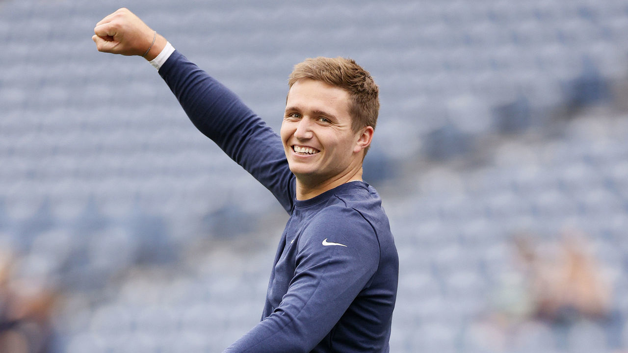 SEATTLE, WASHINGTON - AUGUST 21: Quarterback Drew Lock #3 of the Denver Broncos gestures before an NFL preseason game against the Seattle Seahawks at Lumen Field on August 21, 2021 in Seattle, Washington.