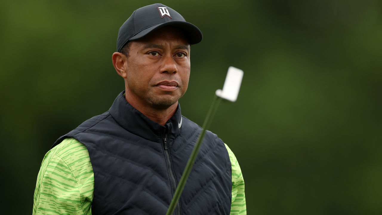LIMERICK, IRELAND - JULY 04: Tiger Woods of United States putting at the 16th green during Day One of the JP McManus Pro-Am at Adare Manor on July 04, 2022 in Limerick, Ireland.