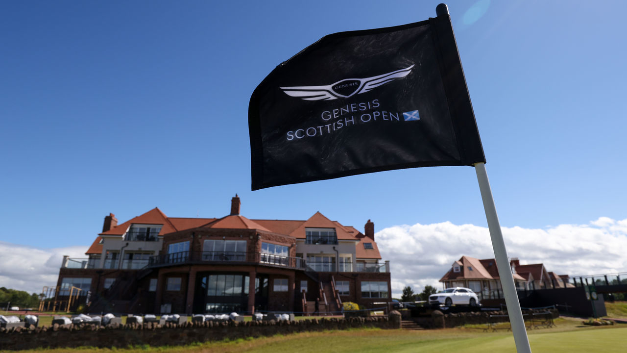 NORTH BERWICK, SCOTLAND - JULY 04: A view of the pin flag on the 18th green during a practice round prior to the Genesis Scottish Open at The Renaissance Club on July 04, 2022 in North Berwick, Scotland.