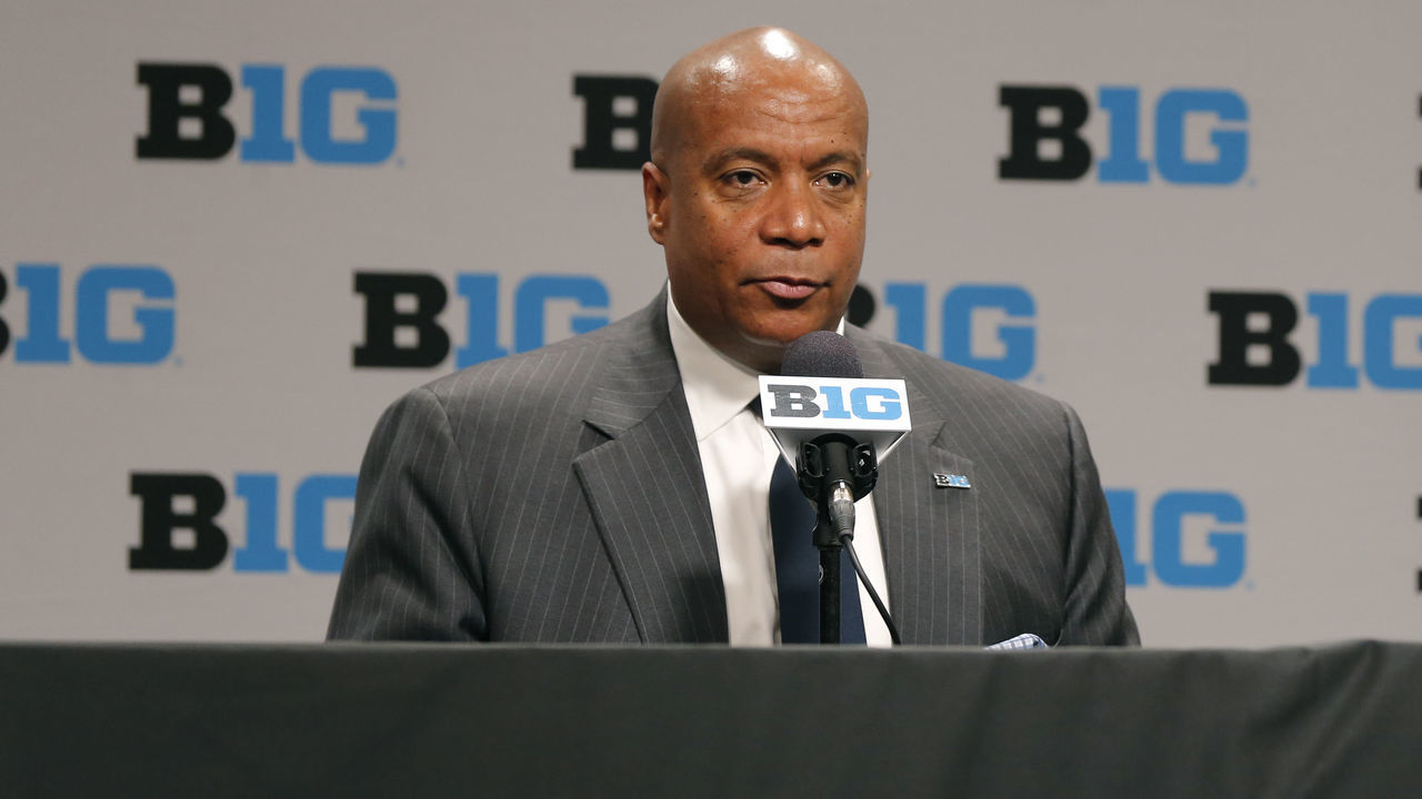 INDIANAPOLIS, IN - MARCH 12: Big Ten Commissioner Kevin Warren address the media as to the reasoning behind cancelling the Mens Big Ten Conference Championship on March 12, 2020 at Bankers Life Fieldhouse in Indianapolis, IN.