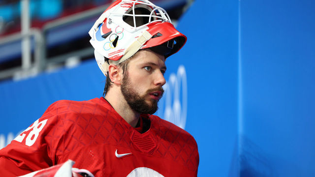 BEIJING, CHINA - FEBRUARY 16: Ivan Fedotov #28 of Team ROC walks to the locker room after the first period during the Men’s Ice Hockey Quarterfinal match between Team ROC and Team Denmark on Day 12 of the Beijing 2022 Winter Olympic Games at Wukesong Sports Centre on February 16, 2022 in Beijing, China.