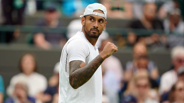 Nick Kyrgios during the Gentlemen's Quarter Final match against Cristian Garin on day ten of the 2022 Wimbledon Championships at the All England Lawn Tennis and Croquet Club, Wimbledon. Picture date: Wednesday July 6, 2022.