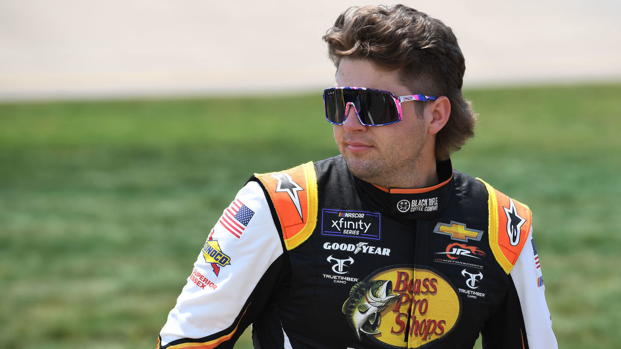 NASHVILLE, TN - JUNE 25: Noah Gragson (#9 JR Motorsports Bass Pro Shops TrueTimber BRCC Chevrolet) looks on before the running of the NASCAR Xfinity Series Tennessee Lottery 250 on June 25, 2022, at Nashville Superspeedway in Lebanon, TN.