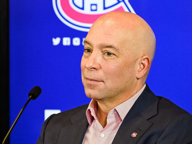 MONTREAL, QC - FEBRUARY 10: Montreal Canadiens general manager Kent Hughes addresses the media on February 10, 2022, at Bell Sports Complex in Brossard, QC