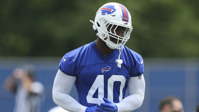 ORCHARD PARK, NEW YORK - JUNE 15: Von Miller #40 of the Buffalo Bills looks on during Bills mini camp on June 15, 2022 in Orchard Park, New York.