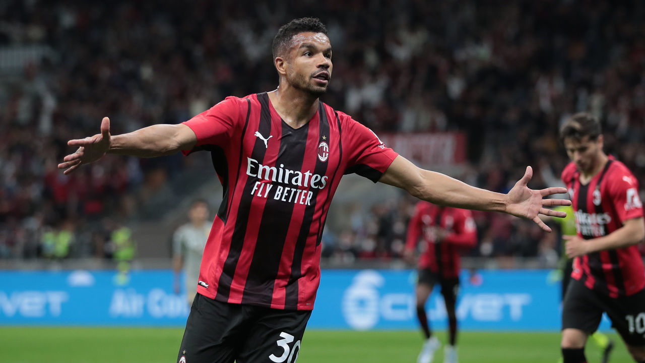 MILAN, ITALY - APRIL 15: Junior Messias of AC Milan celebrates after scoring the second goal of his team during the Serie A match between AC Milan and Genoa CFC at Stadio Giuseppe Meazza on April 15, 2022 in Milan, Italy.
