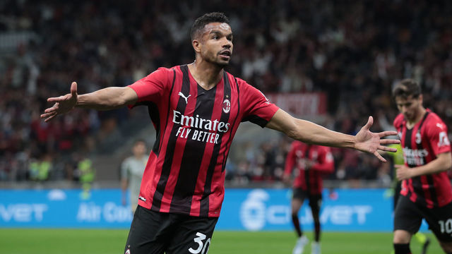 MILAN, ITALY - APRIL 15: Junior Messias of AC Milan celebrates after scoring the second goal of his team during the Serie A match between AC Milan and Genoa CFC at Stadio Giuseppe Meazza on April 15, 2022 in Milan, Italy.