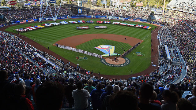 LOS ANGELES, CA - MARCH 22: General view of Dodger Stadium for the final game of the 2017 World Baseball Classic between Puerto Rico and the United States March 22, 2017 in Los Angeles, California.