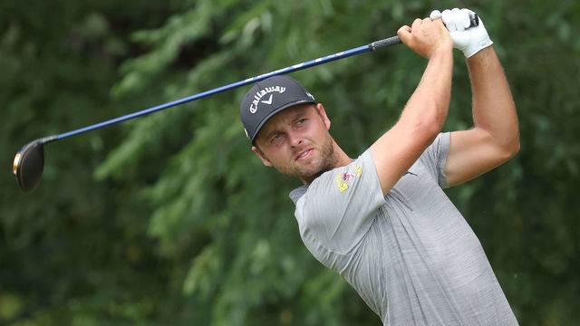 NICHOLASVILLE, KENTUCKY - JULY 07: Adam Svensson of Canada plays his tee shot on the seventh hole during the first round of the Barbasol Championship at Keene Trace Golf Club on July 07, 2022 in Nicholasville, Kentucky.