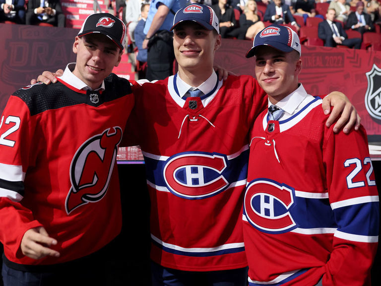 Marco Kasper, Marek Hejduk, and Maxim Barbashev speak to the media