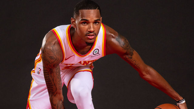 ATLANTA, GA - JULY 1: Dejounte Murray poses for a portrait after the introductory draft press conference on July 1, 2022 at State Farm Arena in Atlanta, Georgia. NOTE TO USER: User expressly acknowledges and agrees that, by downloading and/or using this Photograph, user is consenting to the terms and conditions of the Getty Images License Agreement. Mandatory Copyright Notice: Copyright 2022 NBAE
