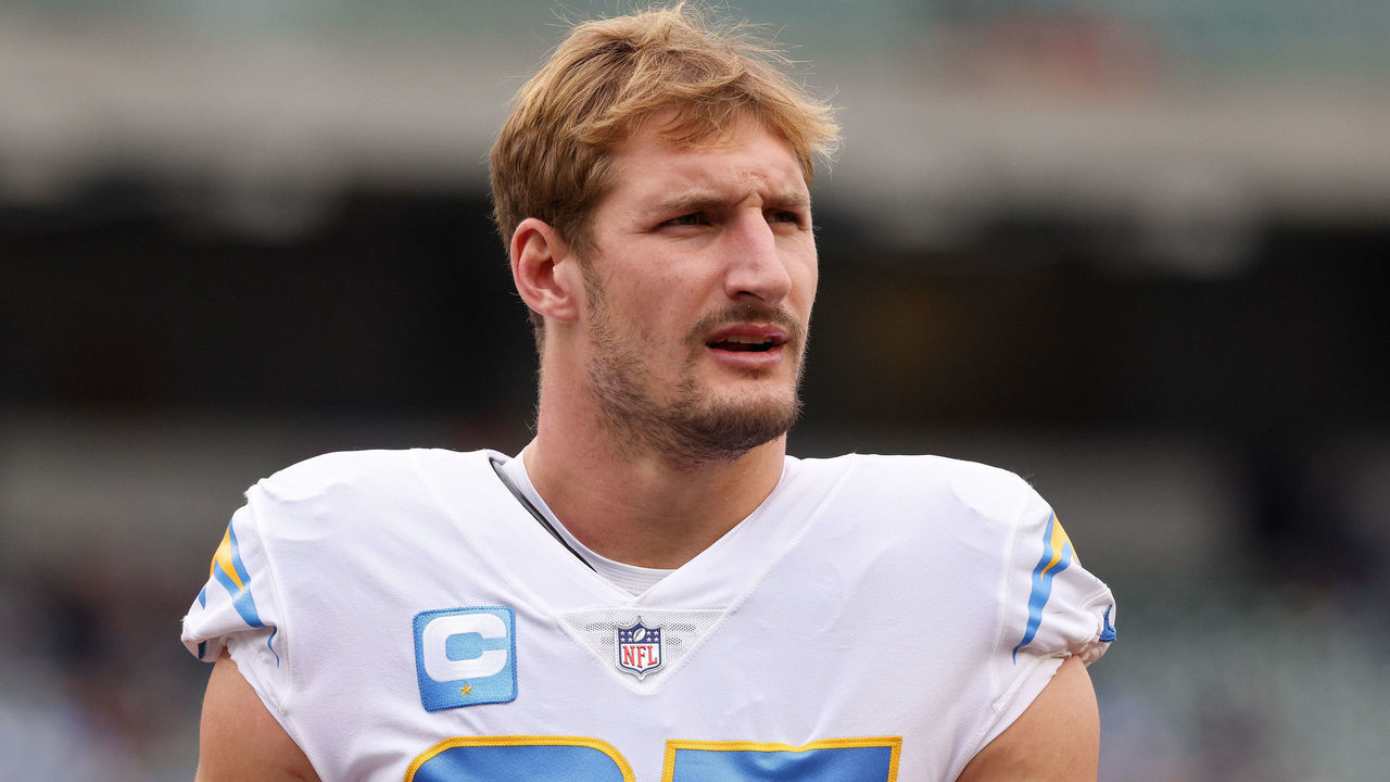 CINCINNATI, OHIO - DECEMBER 05: Joey Bosa #97 of the Los Angeles Chargers warms up before the game against the Cincinnati Bengals at Paul Brown Stadium on December 05, 2021 in Cincinnati, Ohio.