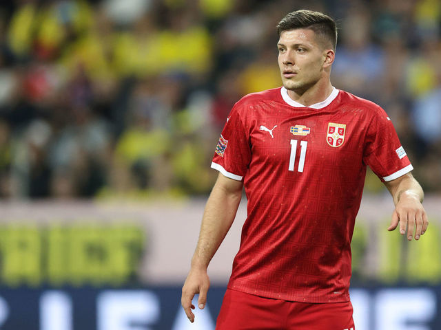 SOLNA, SWEDEN - JUNE 09: Luka Jovic of Serbia during the UEFA Nations League League B Group 4 match between Sweden and Serbia at Friends Arena on June 9, 2022 in Solna, Sweden.