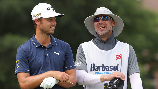 NICHOLASVILLE, KENTUCKY - JULY 08: Adam Svensson of Canada waits to play his tee shot on the 11th hole during the second round of the Barbasol Championship at Keene Trace Golf Club on July 08, 2022 in Nicholasville, Kentucky.