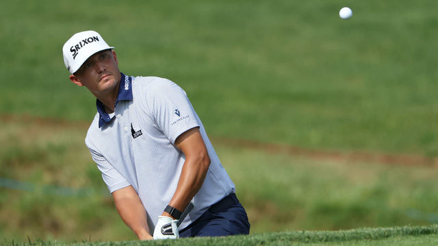 NICHOLASVILLE, KENTUCKY - JULY 07: Max McGreevy of the United States chips onto the 17th green during the first round of the Barbasol Championship at Keene Trace Golf Club on July 07, 2022 in Nicholasville, Kentucky.