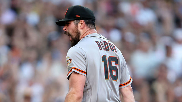 SAN DIEGO, CALIFORNIA - JULY 09: Carlos Rodon #16 of the San Francisco Giants reacts after throwing a complete game and defeating the San Diego Padres 3-1 in a game at PETCO Park on July 09, 2022 in San Diego, California.