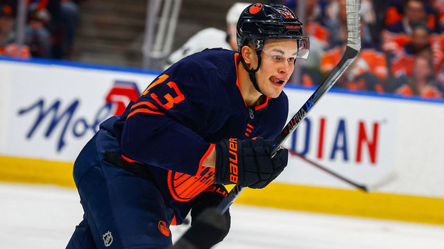 EDMONTON, AB - MAY 10: Edmonton Oilers Right Wing Jesse Puljujarvi (13) is demoted to the third line in the first period during the Edmonton Oilers versus the Los Angeles Kings Stanley Cup playoffs round 1, game 5 on May 10, 2022 at Rogers Place in Edmonton, AB.