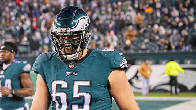 PHILADELPHIA, PA - DECEMBER 19: Philadelphia Eagles offensive tackle Lane Johnson (65) looks on during the game between the Washington Football Team and the Philadelphia Eagles on December 21, 2021 at Lincoln Financial Field in Philadelphia, PA.