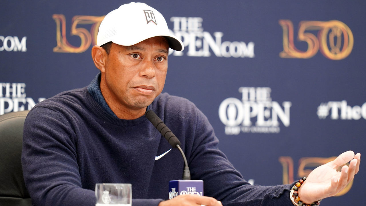 USA's Tiger Woods during a press conference on practice day three of The Open at the Old Course, St Andrews. Picture date: Tuesday July 12, 2022.