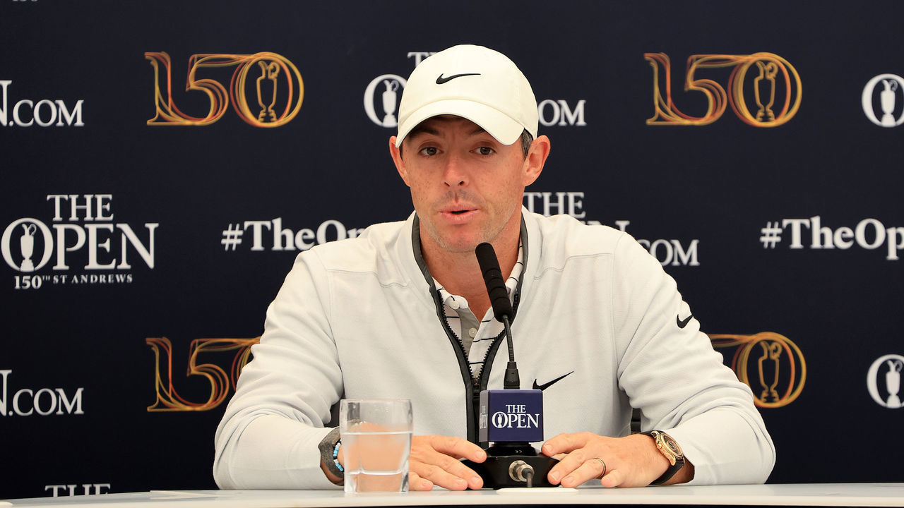 ST ANDREWS, SCOTLAND - JULY 12: Rory McIlroy of Northern Ireland speaks to the media during his pre-tournament press conference prior to The 150th Open on The Old Course at St Andrews on July 12, 2022 in St Andrews, Scotland.