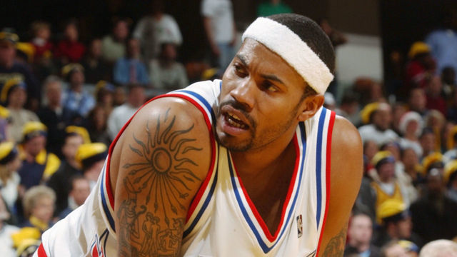 INDIANAPOLIS - DECEMBER 25: Rasheed Wallace #36 of the Detroit Pistons looks on against the Indiana Pacers during the game at Conseco Fieldhouse on December 25, 2004 in Indianapolis, Indiana. The Pistons won 98-93. NOTE TO USER: User expressly acknowledges and agrees that, by downloading and/or using this Photograph, user is consenting to the terms and conditions of the Getty Images License Agreement. Mandatory Copyright Notice: Copyright 2004 NBAE