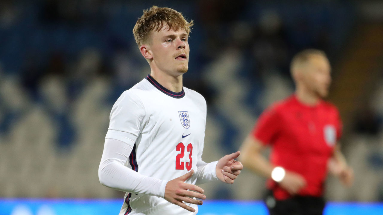 PRISTINA, KOSOVO - JUNE 10: Keane Lewis-Potter of England looks on during the UEFA European Under-21 Championship Qualifier between Kosovo U21 and England MU21 at Stadium Fadil Vokrri on June 10, 2022 in Pristina, Kosovo.